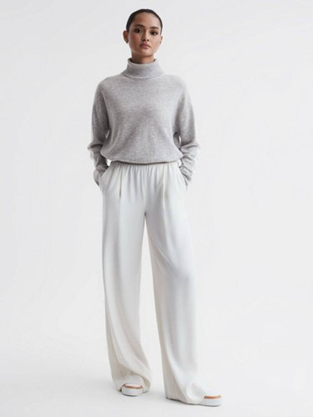 Reiss Roll Neck Long Wool Jumper Pullover Grey Size M A009815